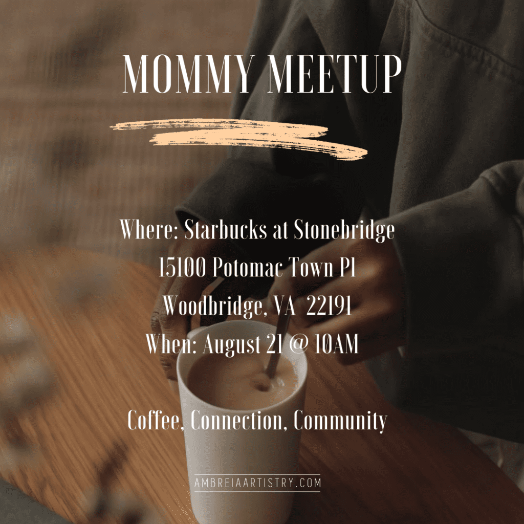 Invitation to mommy meetup coffee social in Virginia on August 21st
